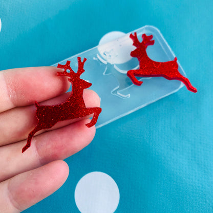 27mm Christmas Rudolph Reindeer Silicone Dangle Earring Mold - Resin Jewellery EM45