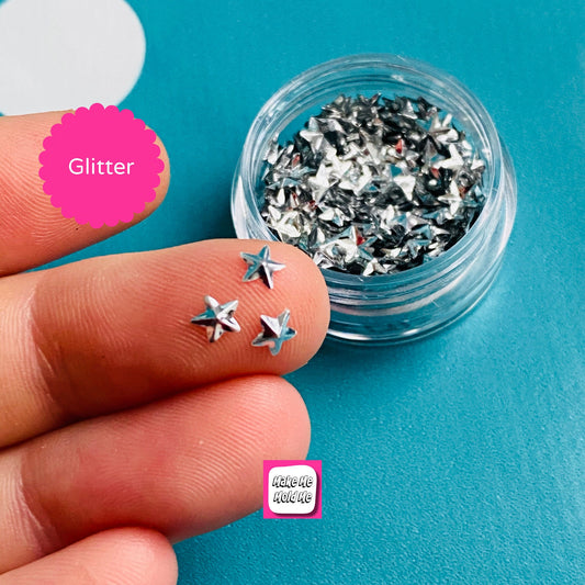 3D Silver Star Confetti: 5mm (5ml Tub) Craft Supplies