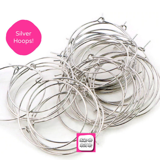 10 x 35mm Silver Plated Hoop Earring Findings