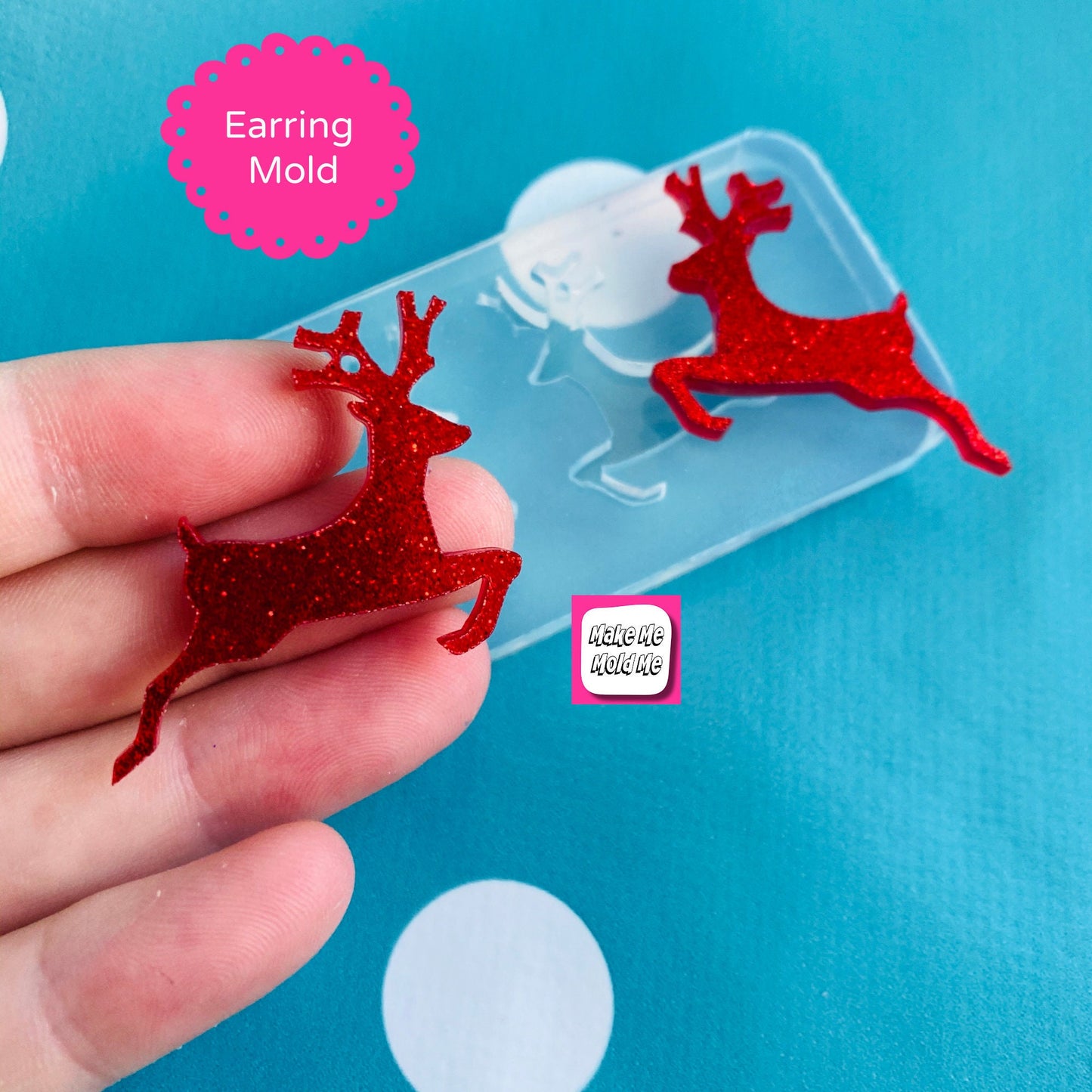 27mm Christmas Rudolph Reindeer Silicone Dangle Earring Mold - Resin Jewellery EM45