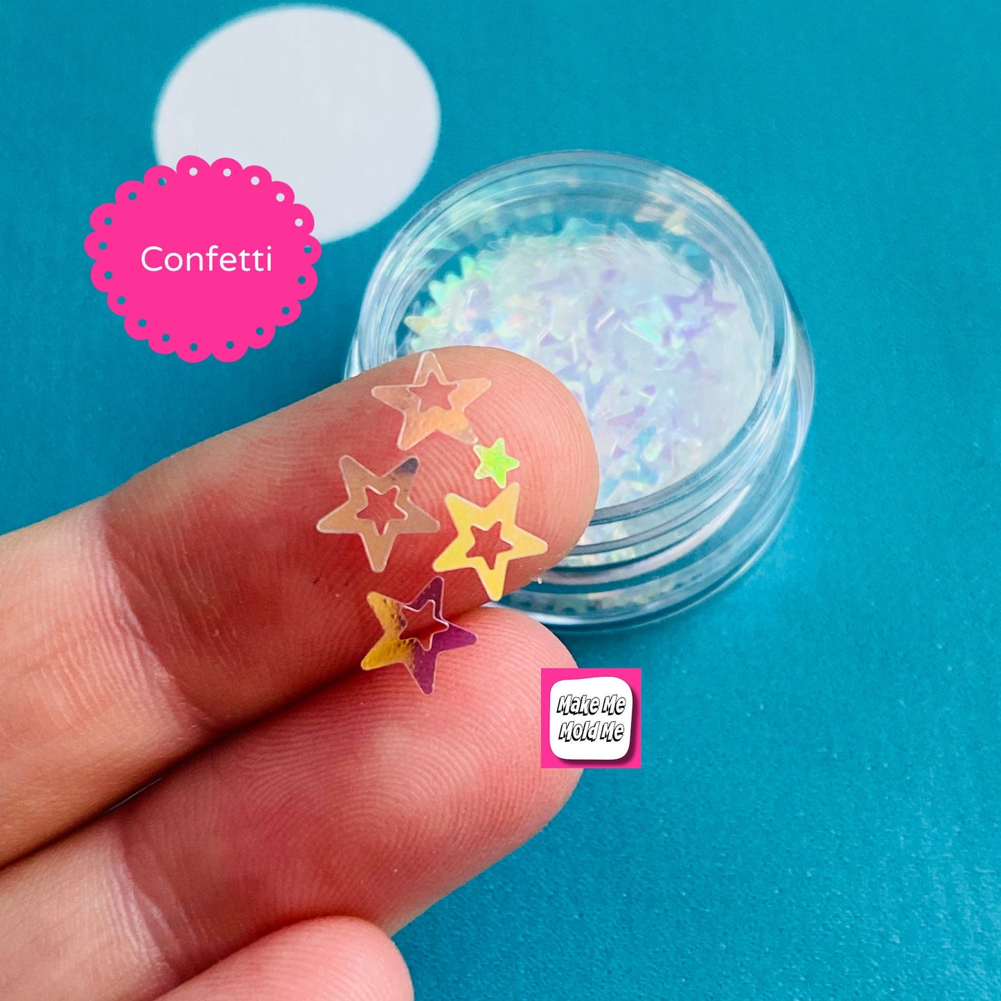 Holographic Star Confetti: White Cut Out Stars (5mm, 5ml Tub)