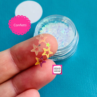 Holographic Star Confetti: White Cut Out Stars (5mm, 5ml Tub)