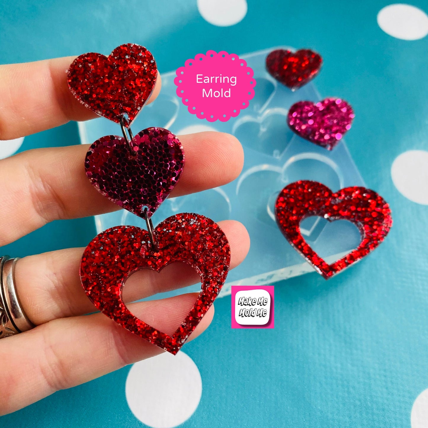 Deluxe  Silicone Triple  Heart Dangle  Mold