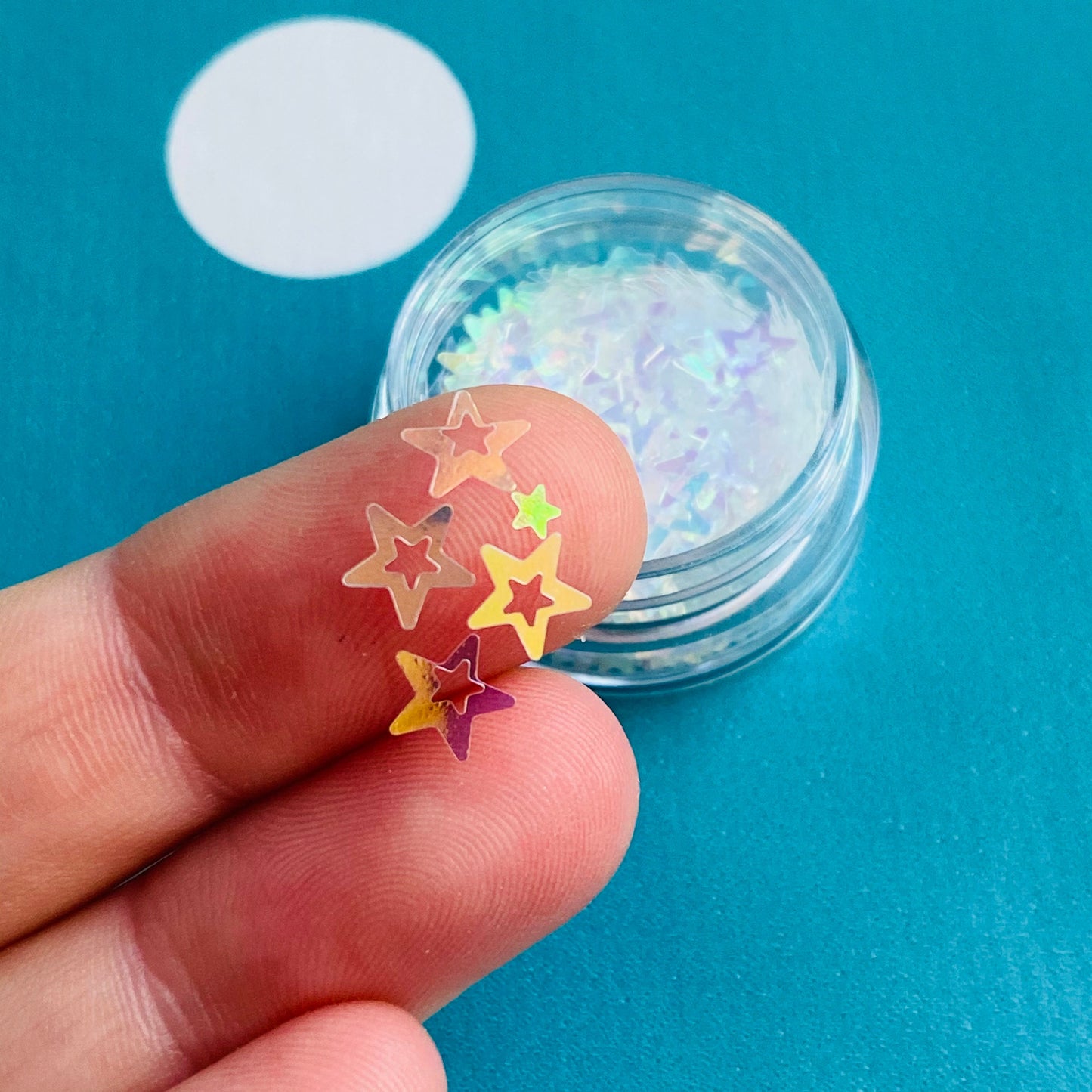 Holographic Star Confetti: White Cut Out Stars (5mm, 5ml Tub)