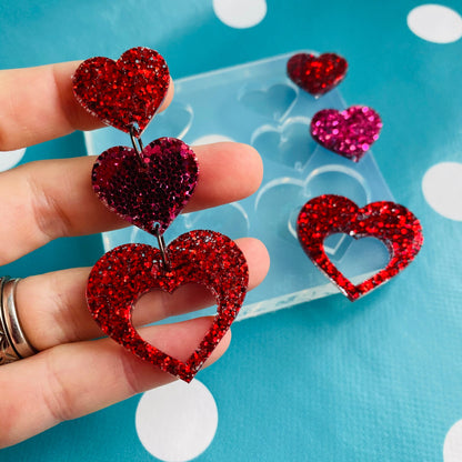 Deluxe  Silicone Triple  Heart Dangle  Mold