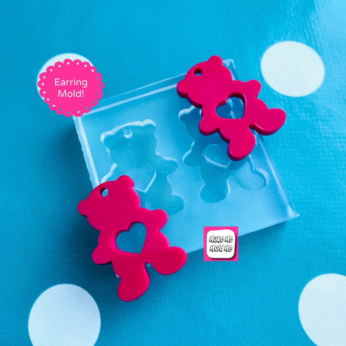 30mm Silicone Teddy Bear Earrings Mold - ResinValentines  EM526