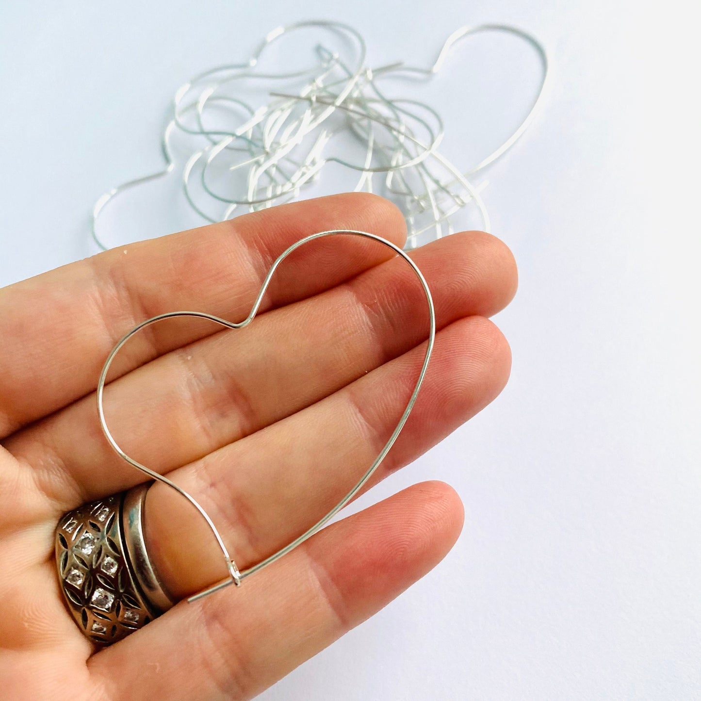 10 x 40mm Silver Plated Heart Hoop Earring Wire Findings MM110 T