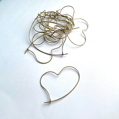 10 x 40mm Antique Brass Effect  Plated Heart Hoop Earring Wire Findings MM111 T
