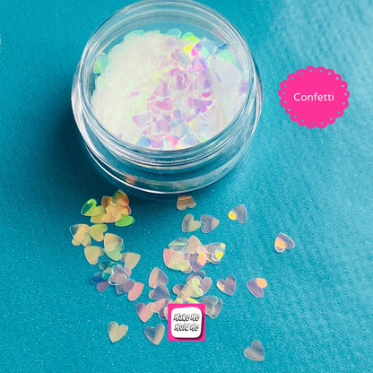 White Iridescent Heart Shaped Glitter Foil Confetti MM109