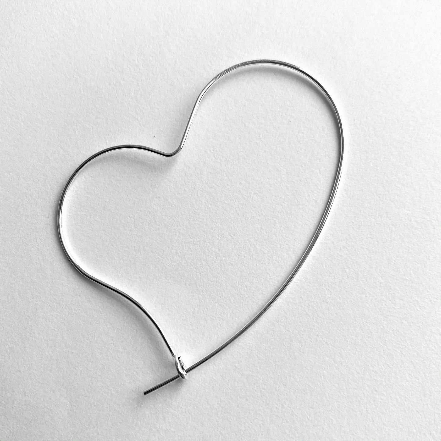 10 x 40mm Silver Plated Heart Hoop Earring Wire Findings MM110 T