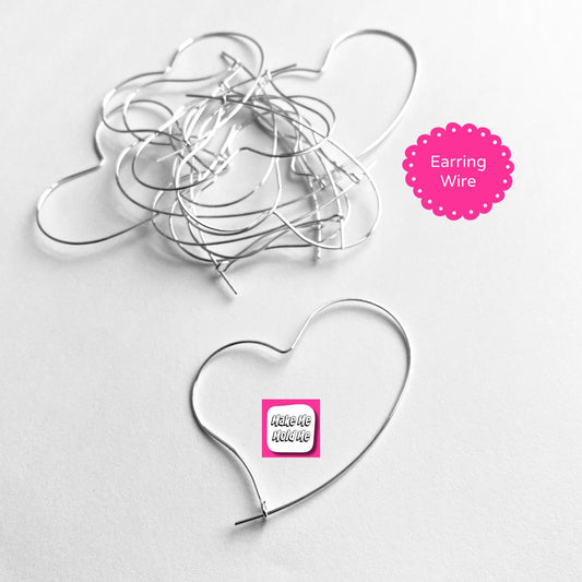 10 x 40mm Silver Plated Heart Hoop Earring Wire Findings MM110 T