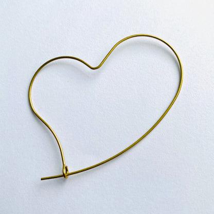10 x 40mm Antique Brass Effect  Plated Heart Hoop Earring Wire Findings MM111 T