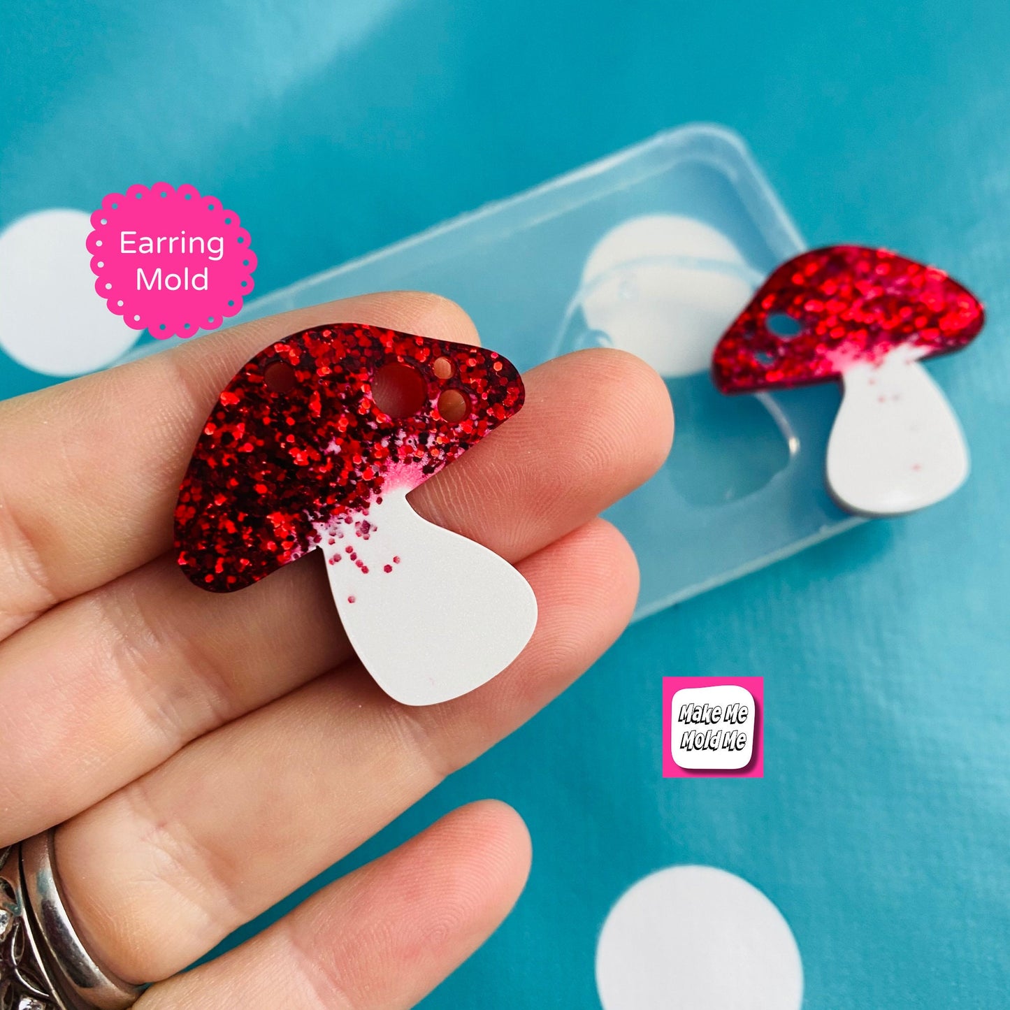 Clear Silicone Molds for Resin 30mm Toadstool Mushroom Flat Earring Silicone Mold EM537