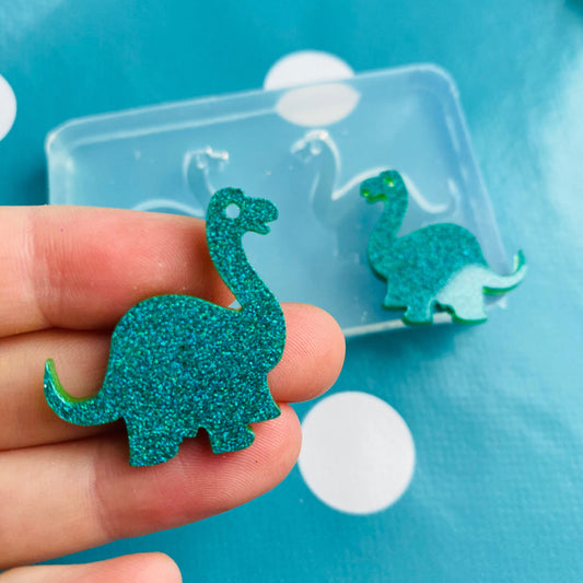 25mm Clear Silicone Diplodocus Earring Mold for Resin | Dinosaur Reptile Jurassic