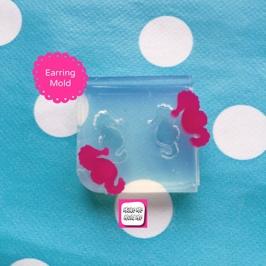 12mm Clear Silicone Seahorse Earring Mold for Resin | Stud Ocean Sea life Craft Nautical