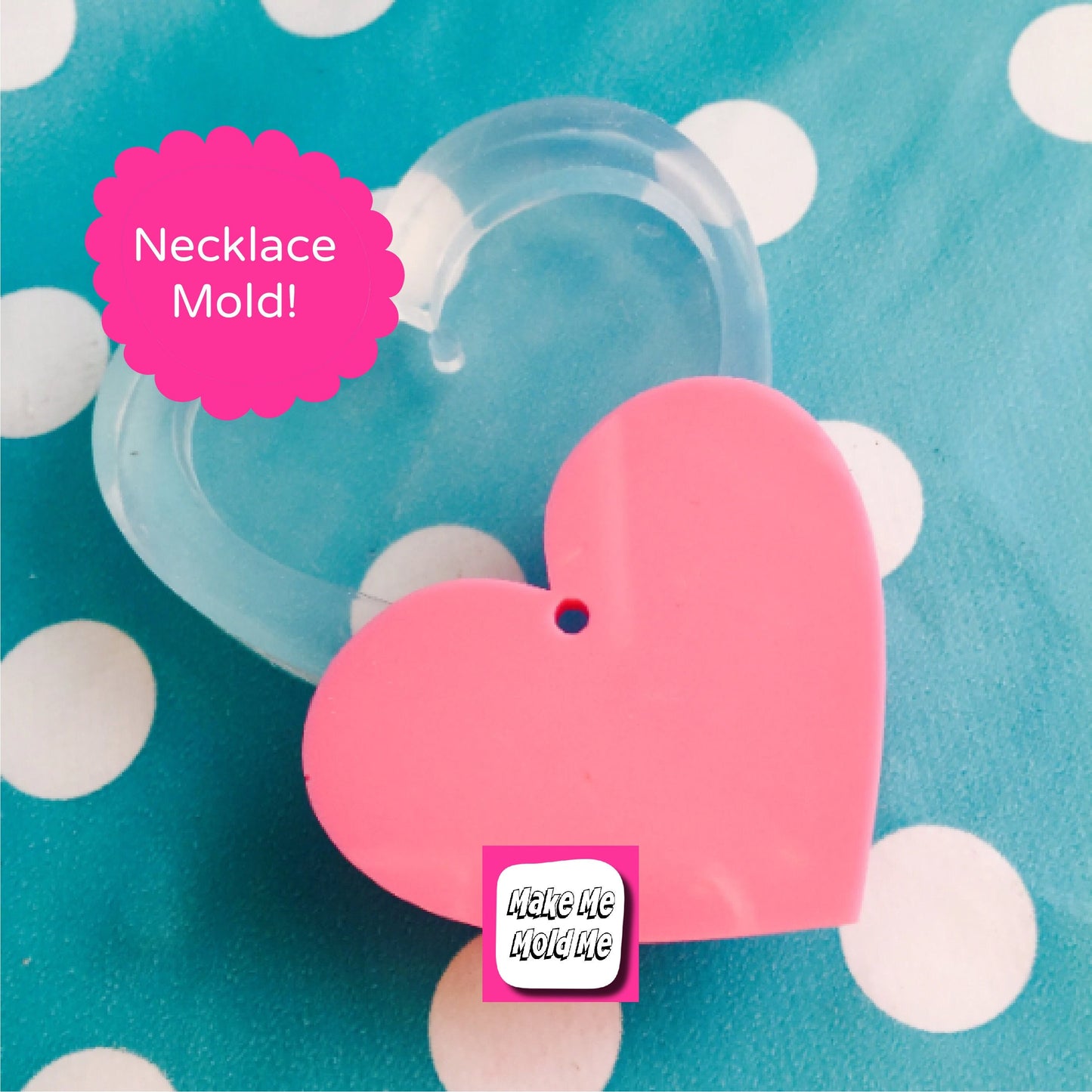 40mm Flat Heart Silicone Mold with Hole PM14