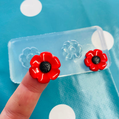 3D 20mm Silicone Poppy Flower Stud Earring Mold -  Resin Earrings Mould EM128