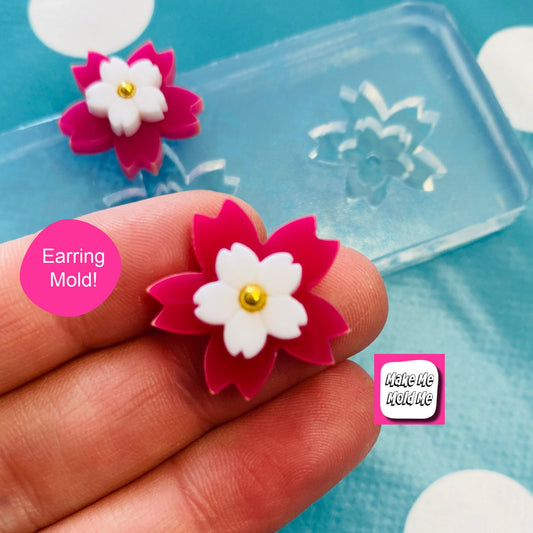 22mm Flat Sakura Flower Silicone Dangle Earring Mold - Resin Jewellery EM172