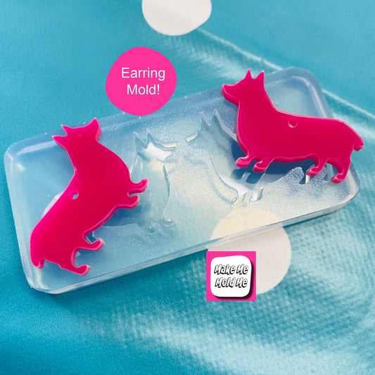 25mm Silicone Earring Corgi Dog Dangle Mold  - Earrings Resin Crafter Mould Breed EM120