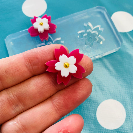 22mm Flat Sakura Flower Silicone Dangle Earring Mold - Resin Jewellery EM172