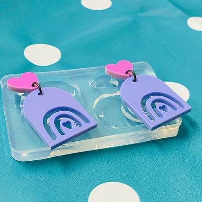 30mm Flat Arc Cut Out Rainbow Silicone Heart Dangle Earring Mold em259