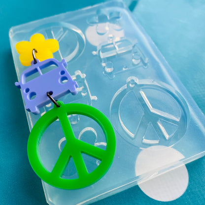 Clear Silicone Molds for Resin 75mm Camper Van Flower Peace Sign  Earrings EM285