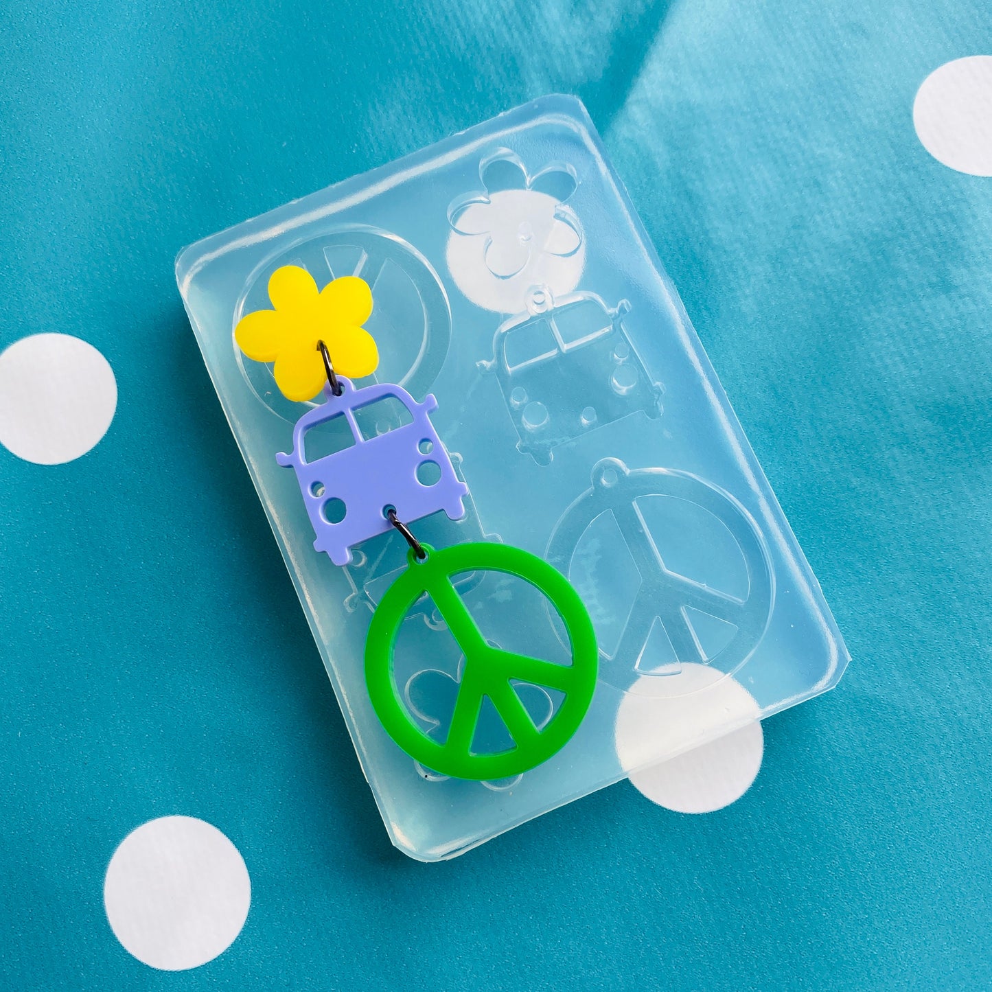 Clear Silicone Molds for Resin 75mm Camper Van Flower Peace Sign  Earrings EM285