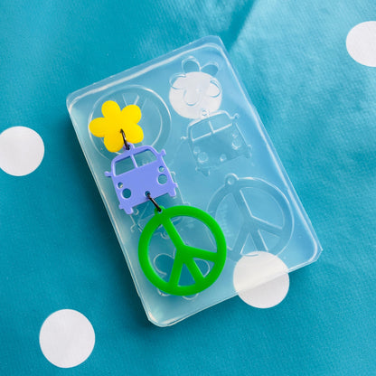 Clear Silicone Molds for Resin 75mm Camper Van Flower Peace Sign  Earrings EM285