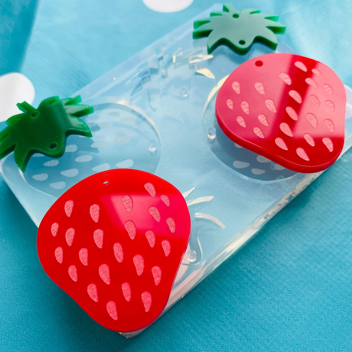 65mm Clear Silicone Strawberry Earring Mold for Resin | Fruit Food Berries Cream