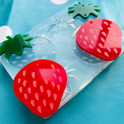65mm Clear Silicone Strawberry Earring Mold for Resin | Fruit Food Berries Cream