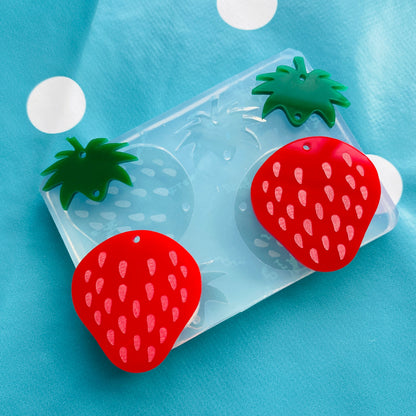 65mm Clear Silicone Strawberry Earring Mold for Resin | Fruit Food Berries Cream