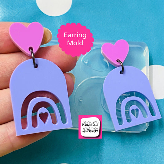 30mm Flat Arc Cut Out Rainbow Silicone Heart Dangle Earring Mold em259