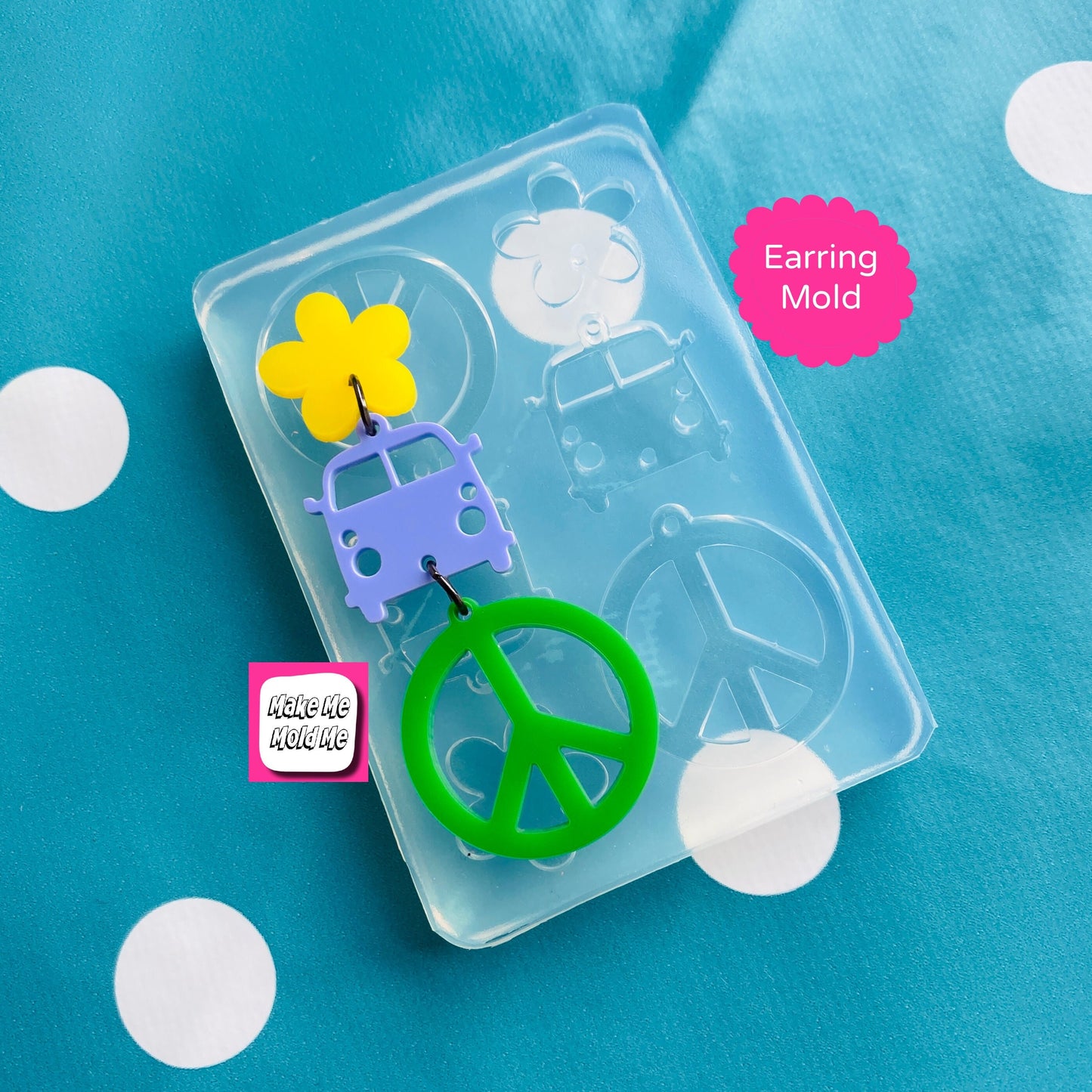 Clear Silicone Molds for Resin 75mm Camper Van Flower Peace Sign  Earrings EM285
