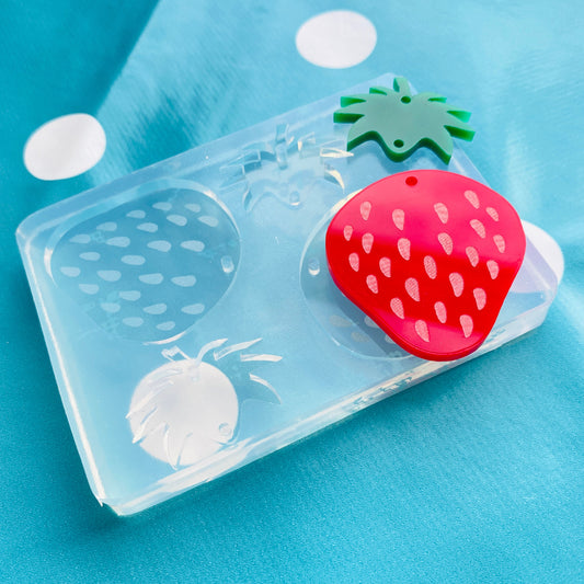 65mm Clear Silicone Strawberry Earring Mold for Resin | Fruit Food Berries Cream
