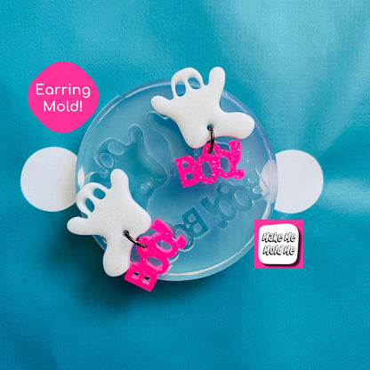 3D 35mm Silicone Ghost Boo Stud Earring Mold For Resin Jewellery - Halloween EM339