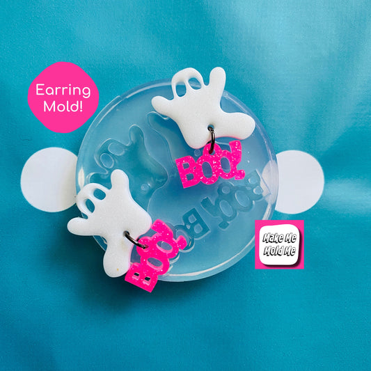 3D 35mm Silicone Ghost Boo Stud Earring Mold For Resin Jewellery - Halloween EM339