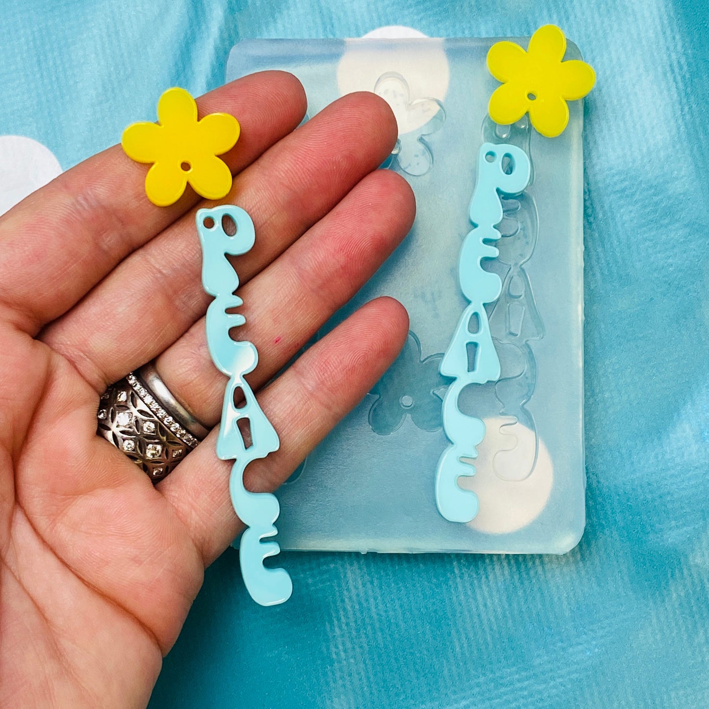 Clear Silicone Molds for Resin 85mm Peace Word Flower Earrings EM806