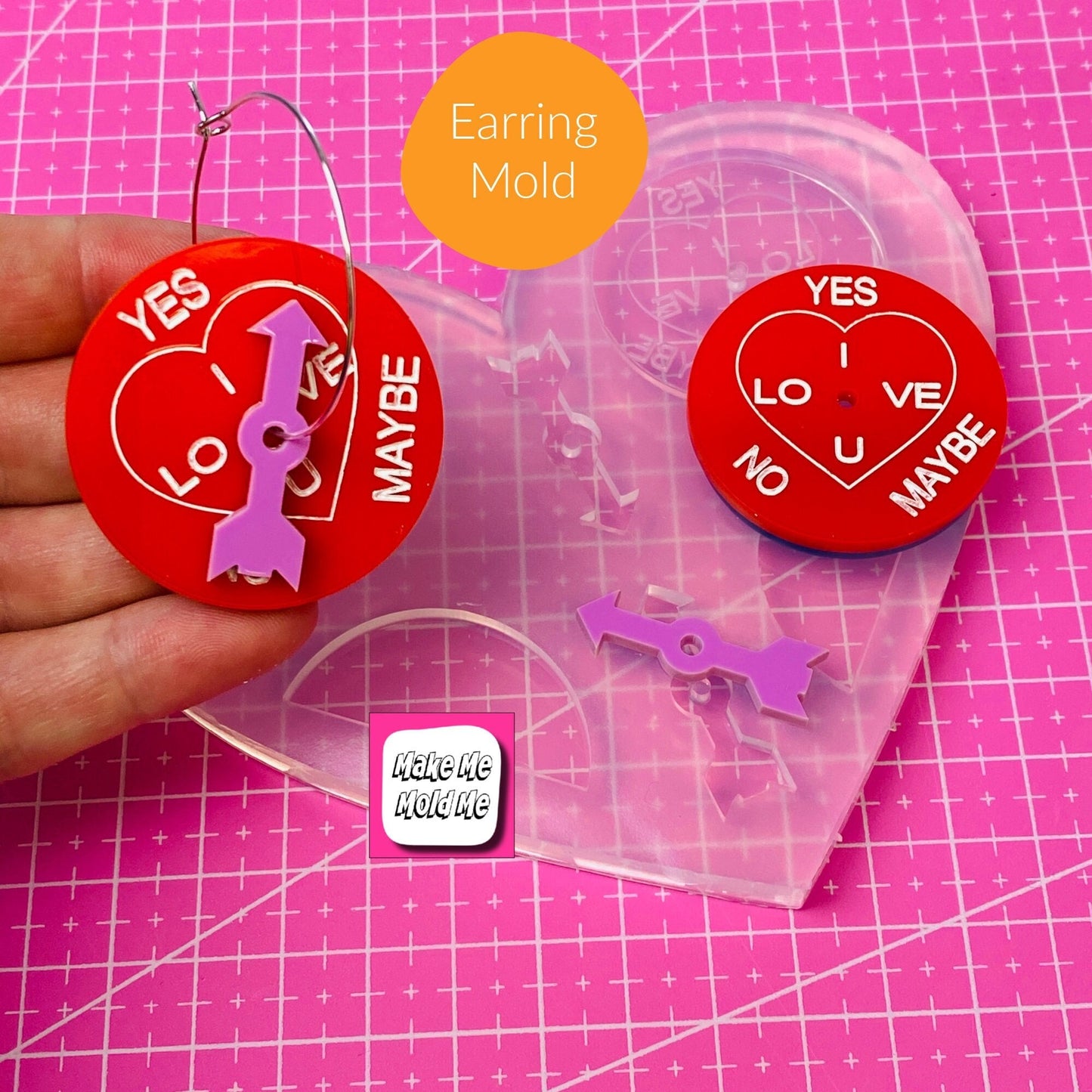 Clear Silicone Mold for Resin 40mm Love Arrow Spinner I Love You Earring Mold