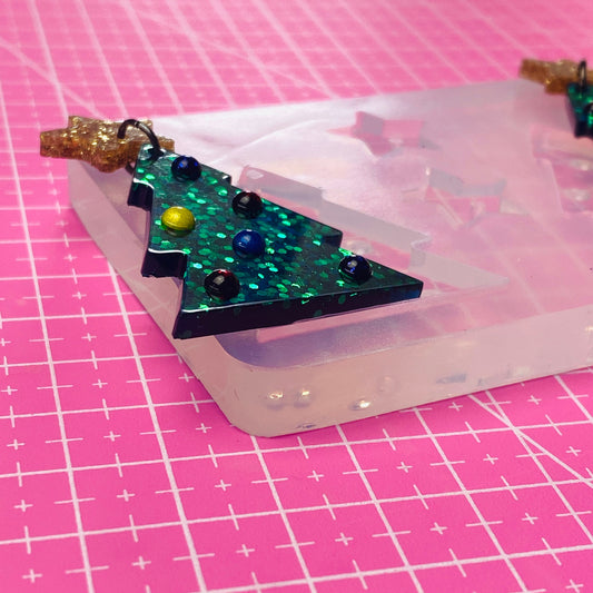 Clear Silicone Mold for Resin 40mm Christmas Tree Star 3D Domed Bauble Earring Mold