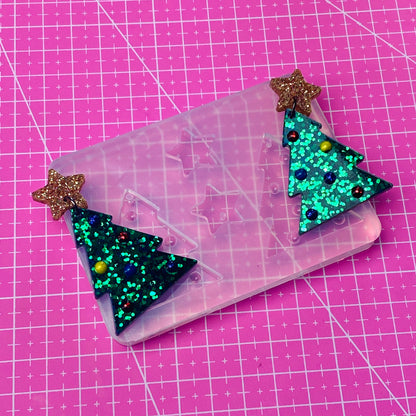 Clear Silicone Mold for Resin 40mm Christmas Tree Star 3D Domed Bauble Earring Mold
