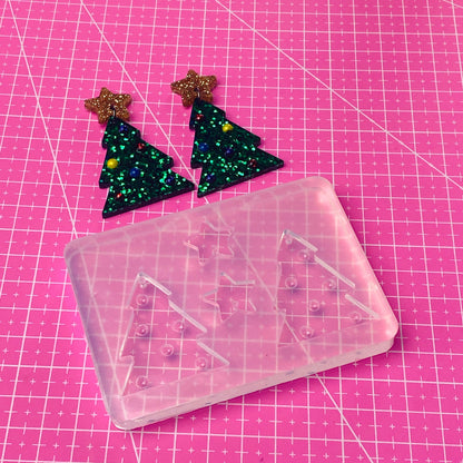 Clear Silicone Mold for Resin 40mm Christmas Tree Star 3D Domed Bauble Earring Mold