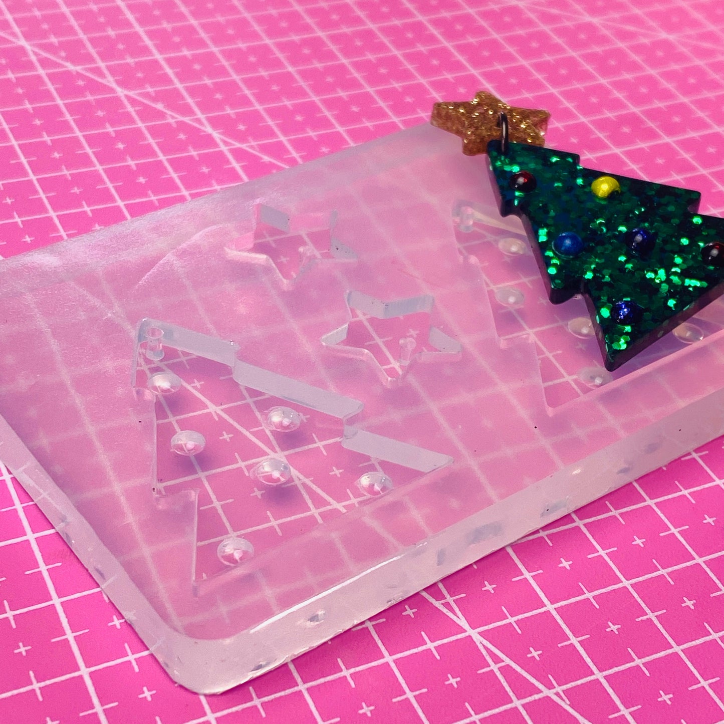 Clear Silicone Mold for Resin 40mm Christmas Tree Star 3D Domed Bauble Earring Mold