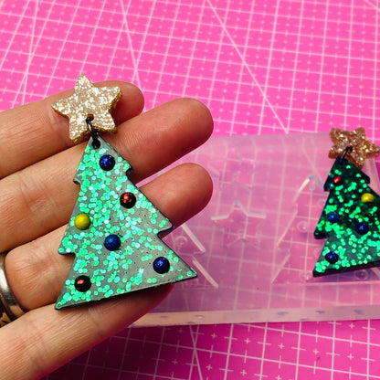 Clear Silicone Mold for Resin 40mm Christmas Tree Star 3D Domed Bauble Earring Mold