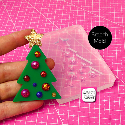Clear Silicone Mold for Resin 70mm Christmas Tree Star 3D Domed Brooch Mold