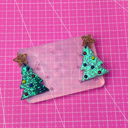 Clear Silicone Mold for Resin 40mm Christmas Tree Star 3D Domed Bauble Earring Mold