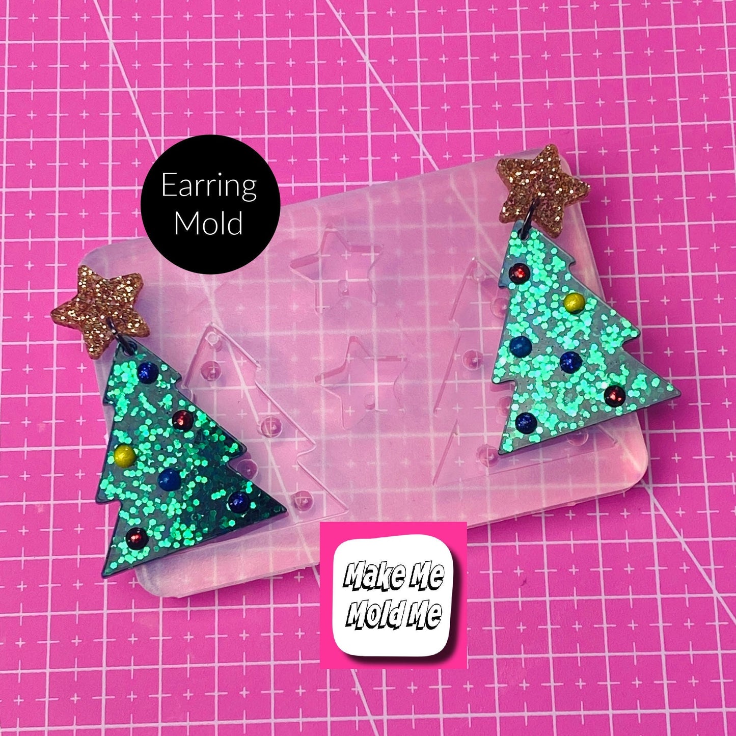 Clear Silicone Mold for Resin 40mm Christmas Tree Star 3D Domed Bauble Earring Mold