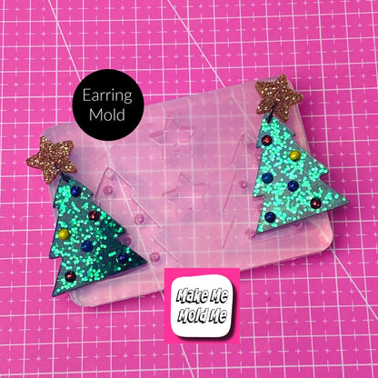 Clear Silicone Mold for Resin 40mm Christmas Tree Star 3D Domed Bauble Earring Mold