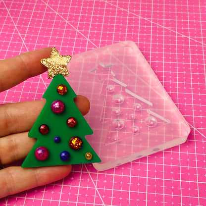 Clear Silicone Mold for Resin 70mm Christmas Tree Star 3D Domed Brooch Mold