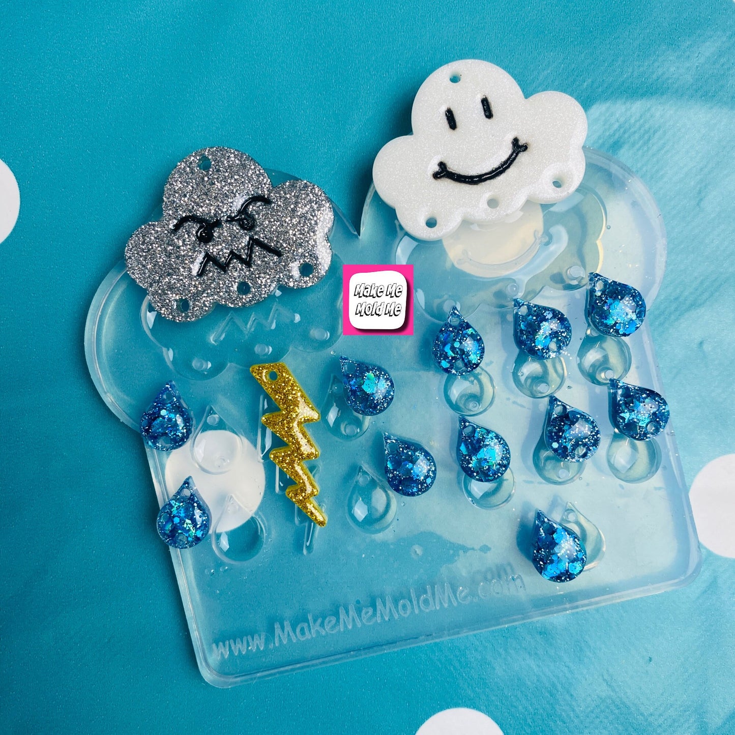 Clear silicone molds for resin Predomed XL Deluxe Rain Thunder Cloud Earrings Weather Raindrop