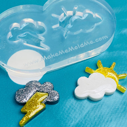 Clear silicone Molds for resin Predomed Rain Thunder Cloud Earrings Weather Sun